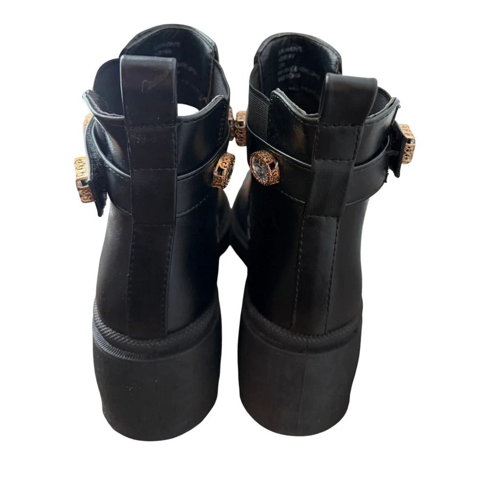 Sugar Favorite Black Jeweled Strap Lug Sole Chelsea Boots Women's Size 9M - NWOB
